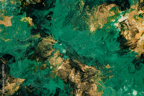Green beige and black fluid art. Abstract background.