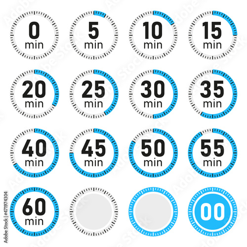 Stopwatch Timer Icons Set on White Background. Vector