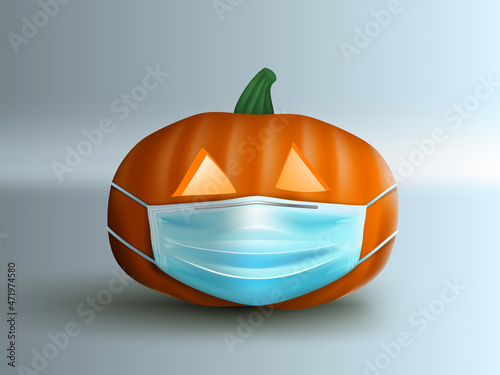 Facial Mask On Glowing Halloween Pumpkin Template