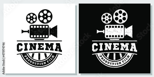 Vintage Film Cinema Movie Camera Retro Grunge Video Old Tape Reel Industry Production Logo Design
