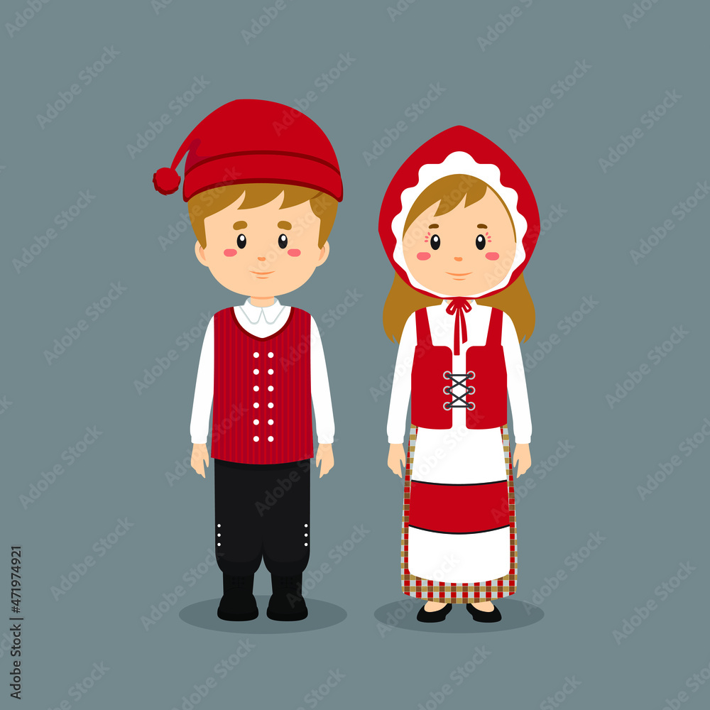 Couple Character Wearing Denmark National Dress Couple Character Wearing Denmark National Dress