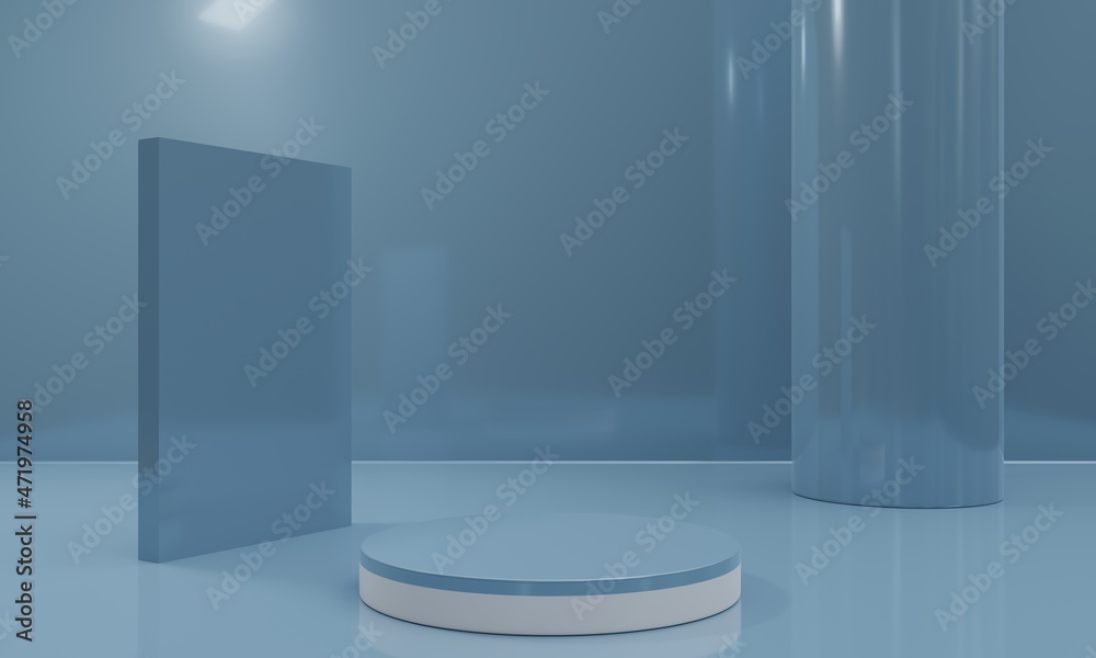 Empty Blue 3d podium for cosmetic product display showcase. Best for any product presentation. Minimalistic 3d Render Empty Blue 3d podium for cosmetic product display showcase. Best for any product presentation. Minimalistic 3d Render