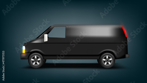3D Realistic Clear Black Van Side View photo