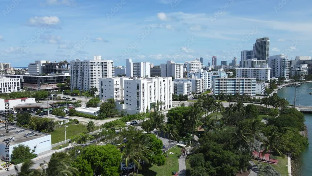 South Beach Miami, Florida USA. Aerial View of Bayfront and Buildings, Maurice Gibb Memorial Park on Sunny Day, Drone Shot South Beach Miami, Florida USA. Aerial View of Bayfront and Buildings, Maurice Gibb Memorial Park on Sunny Day, Drone Shot