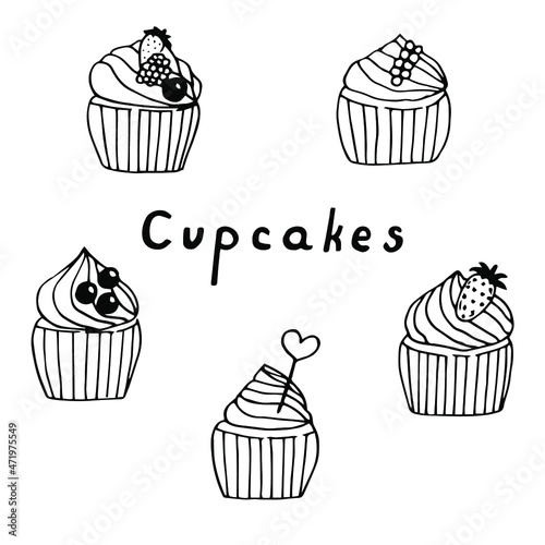 Cupcakes set vector illustration  hand drawing sketch