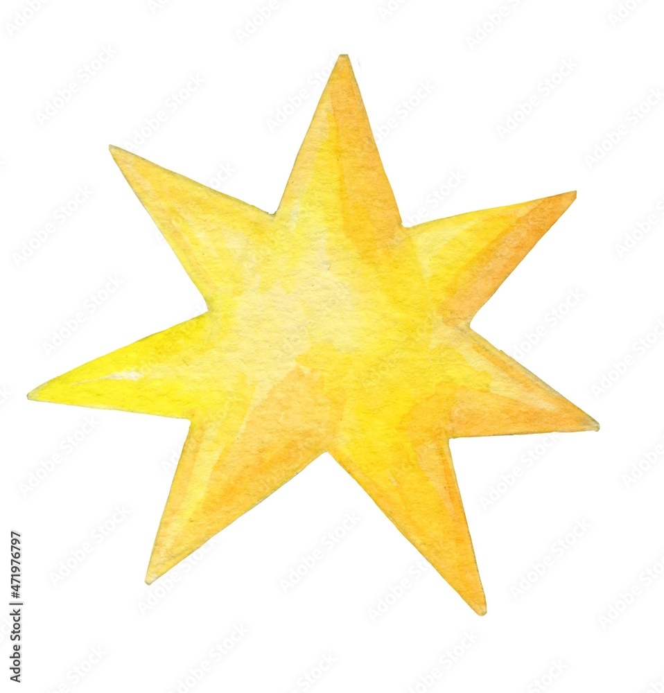 Watercolor yellow star. Watercolor yellow star.