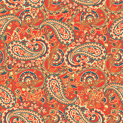 Fotobehang Rood patronen Paisley patroon Aziatische textielstijl  © antalogiya