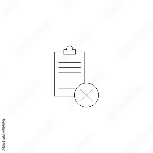 Modern vector sign for sites, apps, advertisement, banners, internet pages. Editable stroke. Line icon of cross next to contract on clipboard as symbold of dissolution