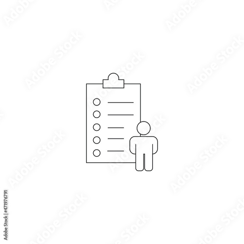 Modern vector sign for sites, apps, advertisement, banners, internet pages. Editable stroke. Line icon of user and clipboard as symbol of resume or employee