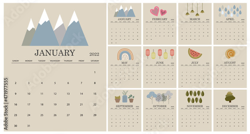 Vector flat 2022 calendar template