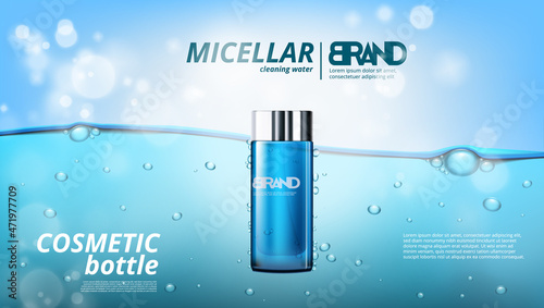 3D Blue Micellar Water Bottle Under Water