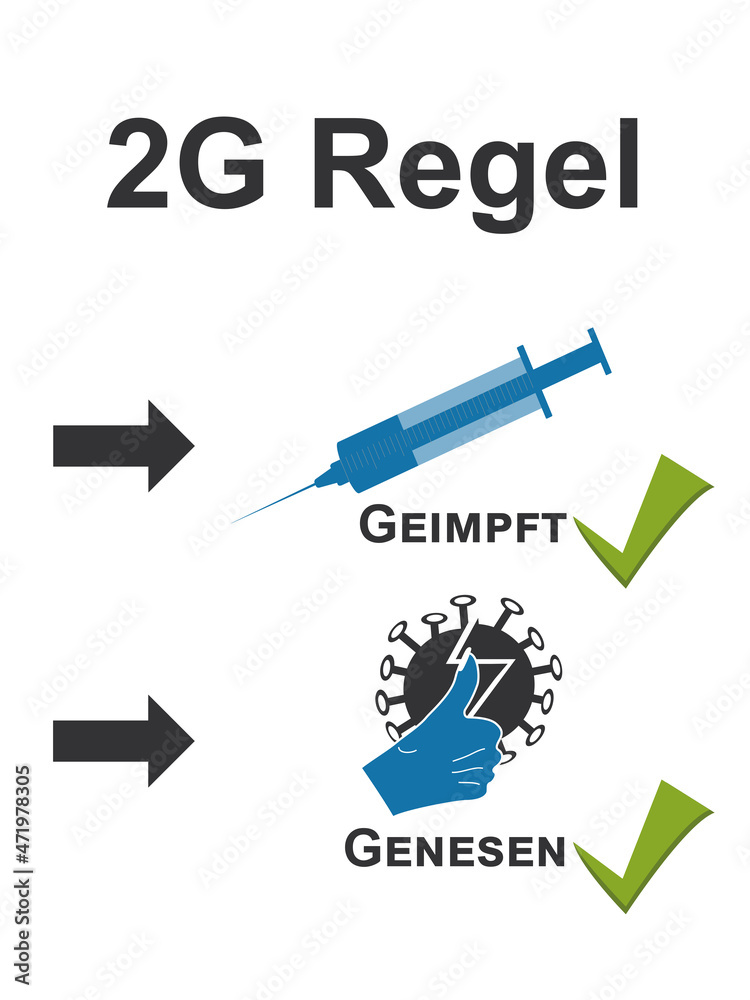 Die zwei G Regel. Text Deutsch (2G Regel),(geimpft, genesen) Vektor Die zwei G Regel. Text Deutsch (2G Regel),(geimpft, genesen) Vektor