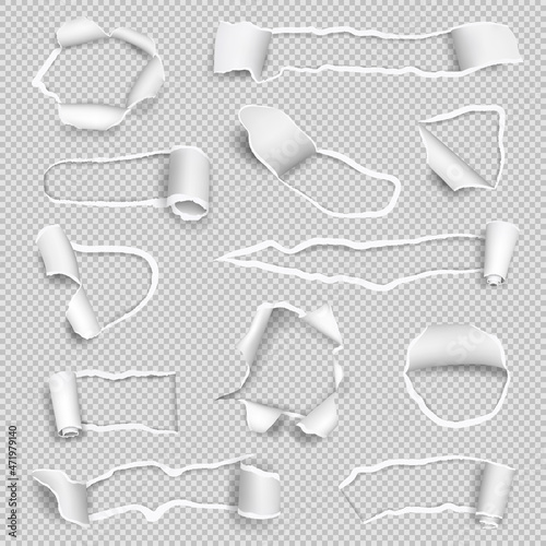 Ripping paper. Cardboard holes on vintage old paper transparent ragged template decent vector realistic illustrations