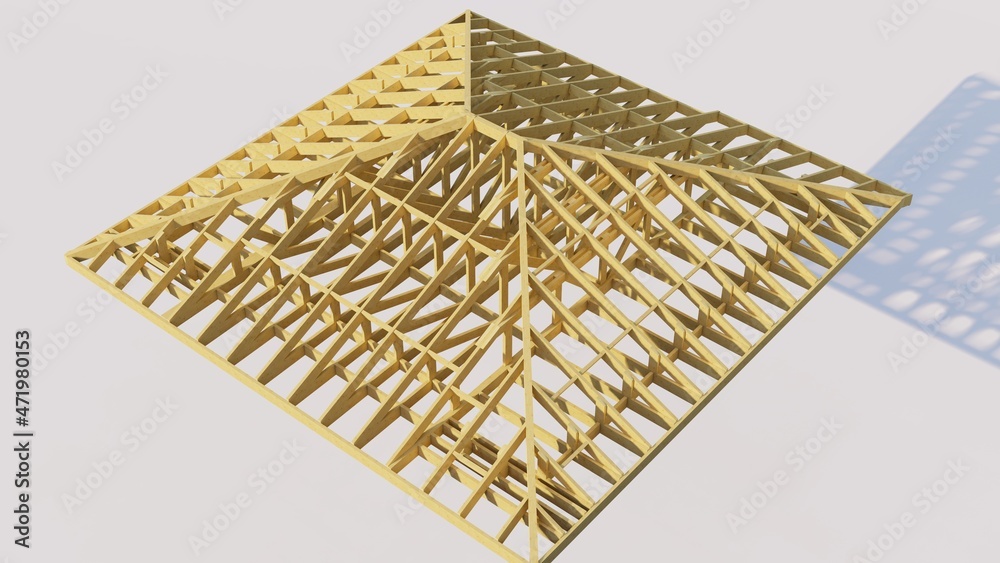 Plakat Poster The Frame Of The Hip Roof Truss System With Trusses Is A 