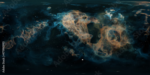 360 panoramic background with space and bright nebula 3d render illustration