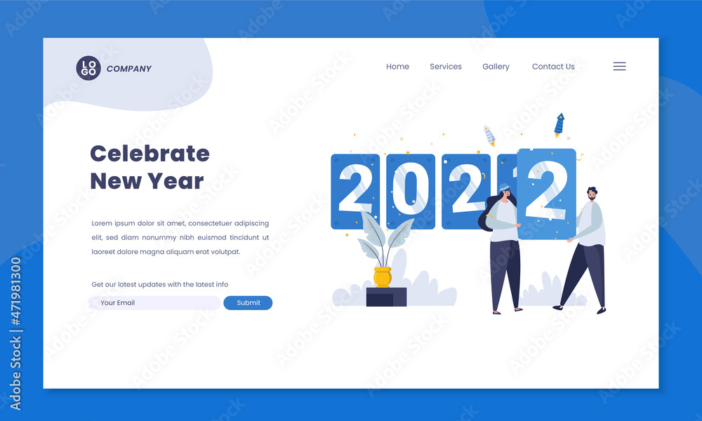 Change year to celebrate new year 2022 on flat illustration design on home page template