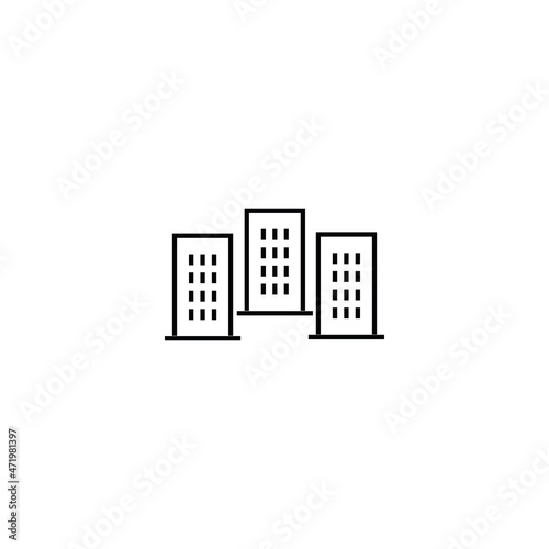 Property and mortgage concept. Vector outline sign  thin line. Perfect for advertising  web sites  online shops and stores. Line icon of multistorey apartment buildings isolated on white background