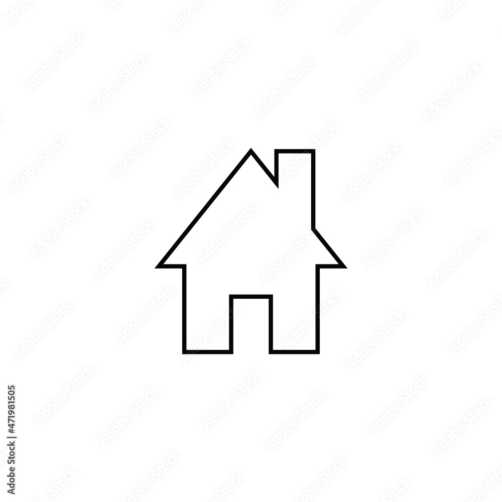 Property and mortgage concept. Vector outline sign, thin line. Perfect for advertising, web sites, online shops and stores. Line icon of simple private house with rectangular roof and funnel Property and mortgage concept. Vector outline sign, thin line. Perfect for advertising, web sites, online shops and stores. Line icon of simple private house with rectangular roof and funnel