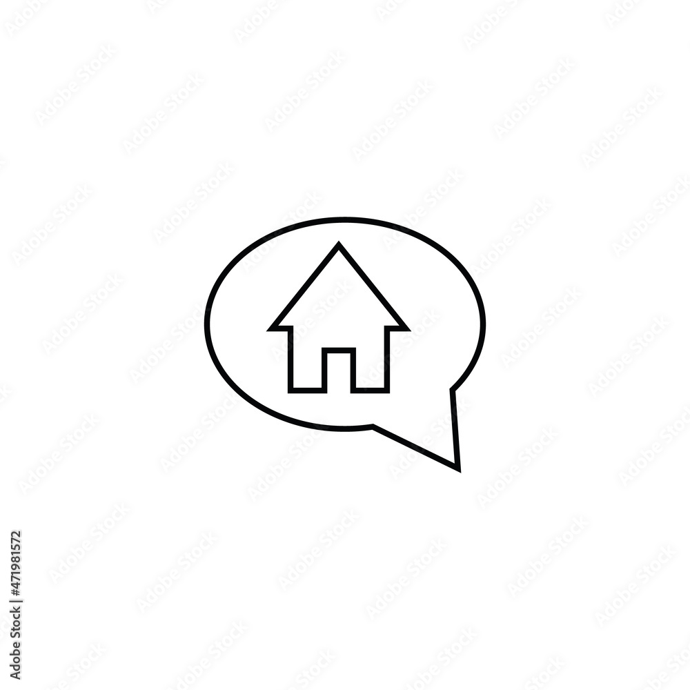 Obraz premium Property and mortgage concept. Vector outline sign, thin line. Perfect for advertising, web sites, online shops and stores. Line icon of house inside of speech bubble