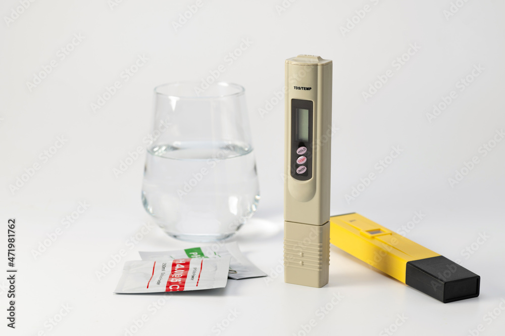 A set of meters pH meter and TDS for water quality control. Salt meter