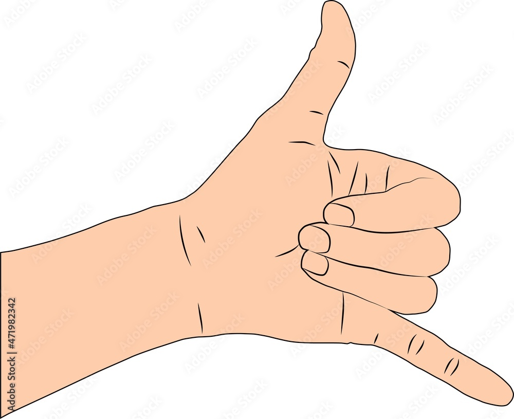 Vector illustration of a call me hand sign. Shaka gesture Vector illustration of a call me hand sign. Shaka gesture