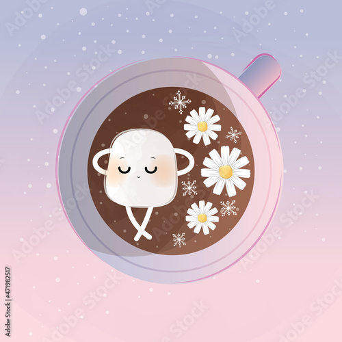 cute little marshmallow chilling in a hot chocolate