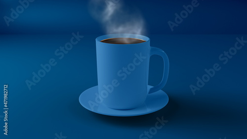 blue coffee mug mockup on a blue background. coffe mug