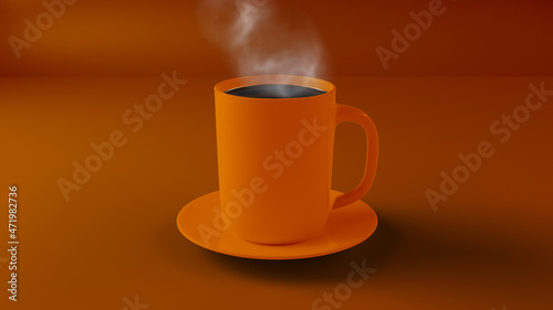 Orange coffee mug mockup on a orange background. coffe mug