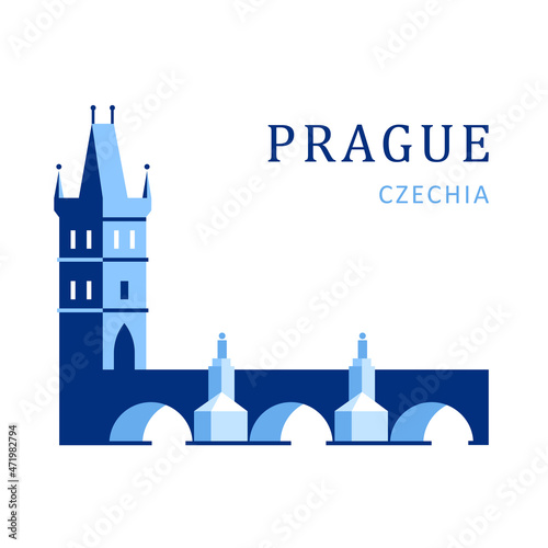 Color image of the sights of Prague Czech Republic Charles Bridge in a flat style.