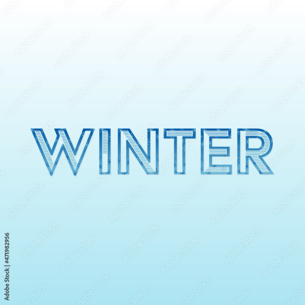Abstract winter text vector. Winter letter with blue snowflakes. Vector illustration.