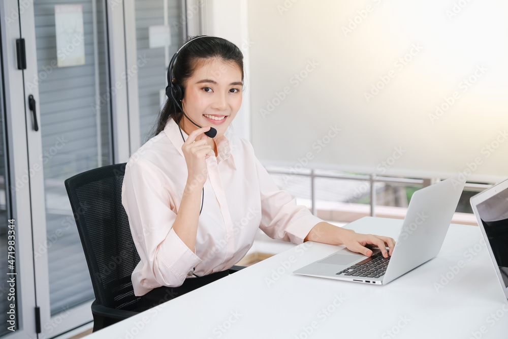 beautiful asia woman working call center operator with headset in office or workplace beautiful asia woman working call center operator with headset in office or workplace