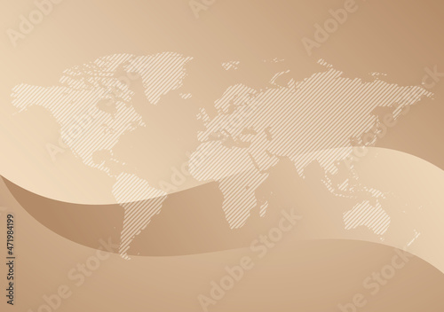 abstract striped world map on beige vector background with gradient