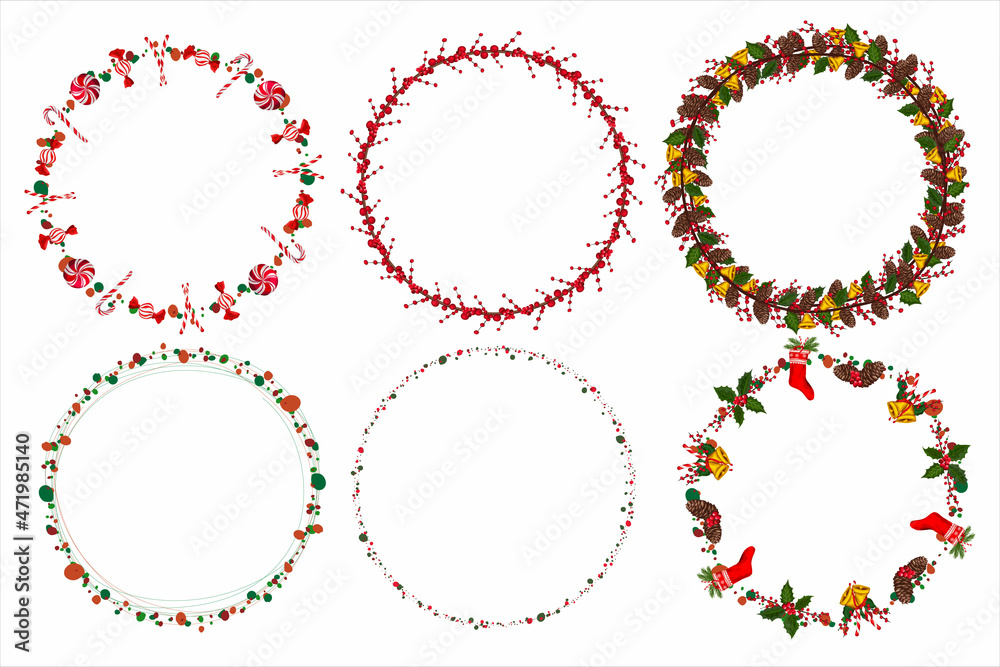 Set of christmas wreath with winter floral elements. Vector illustration. Set of christmas wreath with winter floral elements. Vector illustration.