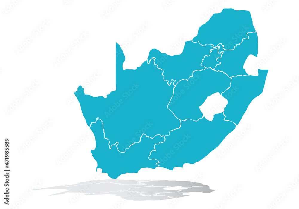 Fototapeta premium Mapa de Sudáfrica azul en fondo blanco.