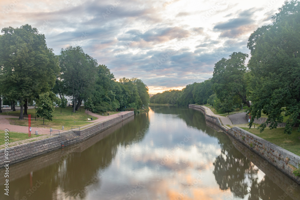 Aura river at sunrise in Turku, Finland. Aura river at sunrise in Turku, Finland.