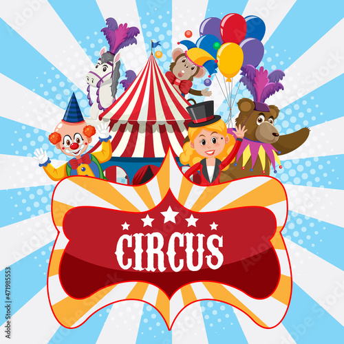 Circus poster design with circus characters