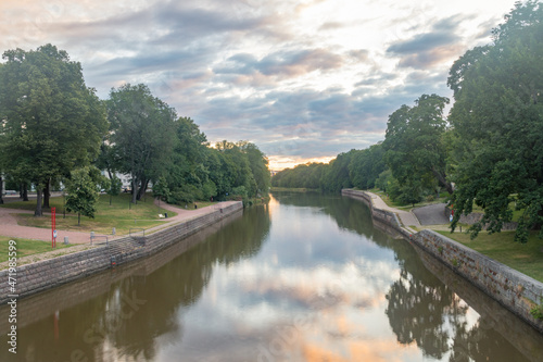 Aura river at sunrise in Turku, Finland.