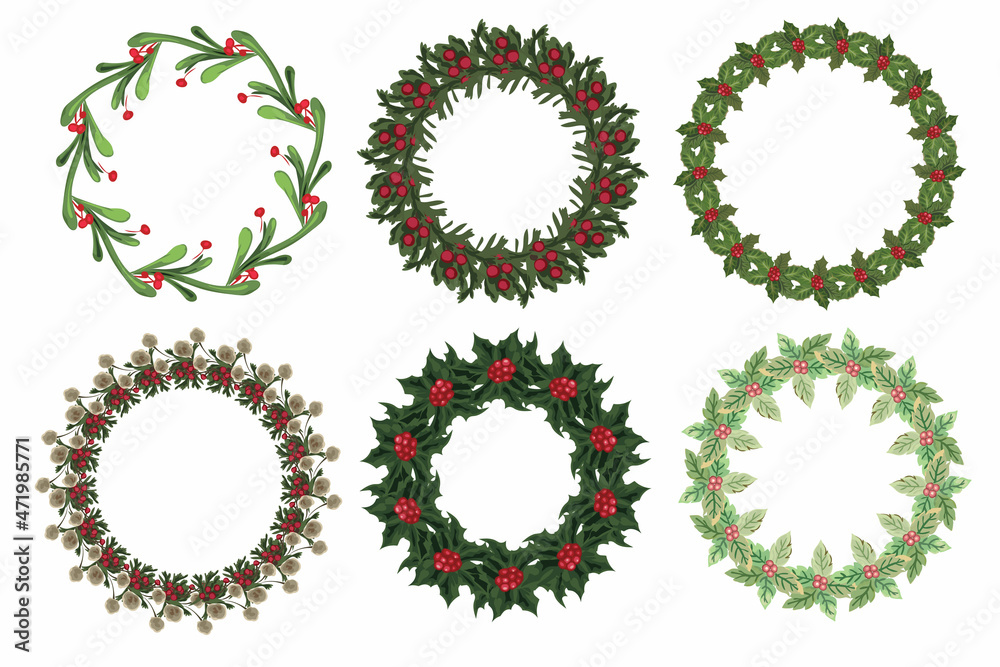 Set of christmas wreath with winter floral elements. Vector illustration. Set of christmas wreath with winter floral elements. Vector illustration.