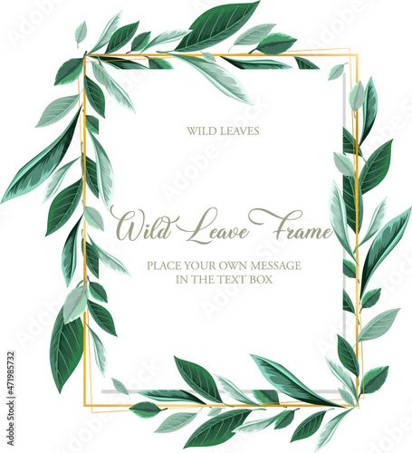 Vertical frame of green foliage template