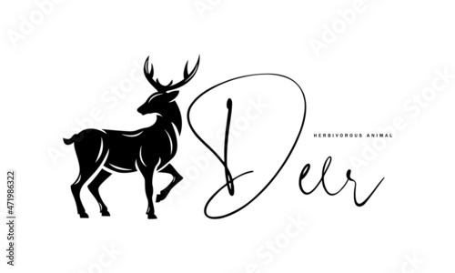 Deer vector Illustration on white background - Silhouette beauty and strong character, icon, symbol, badge, emblem of forest Capreolus, Cervidae