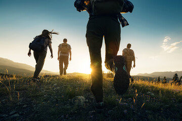 Closeup photo of hikers in mountains