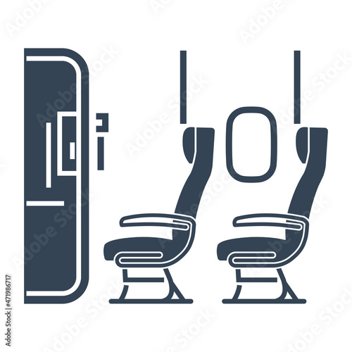 Vector black icon airplane airline seats in the cabin, windows and chair