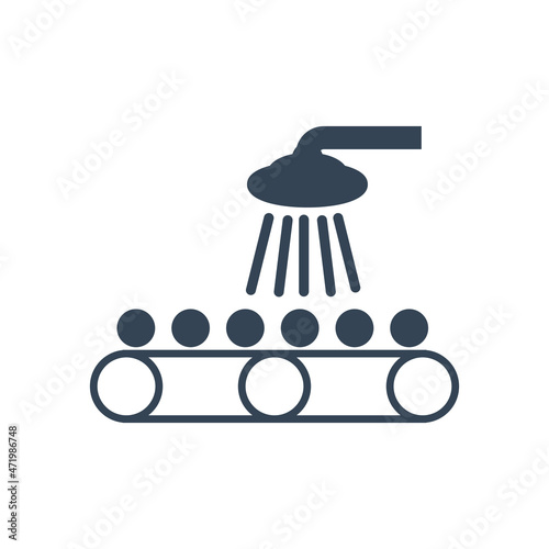 Vector black icon washing fruits and vegetables, factory conveyor