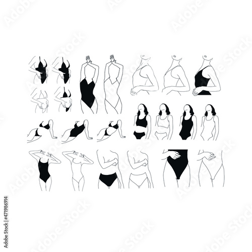 Sensual Linear Minimalistic Female Figure In Underwear. Abstract Vector Illustration Of The Woman Body. Design Idea For Tattoo, Card, Poster, Logo. Trendy Drawing For Underwear Magazine And Promotion
