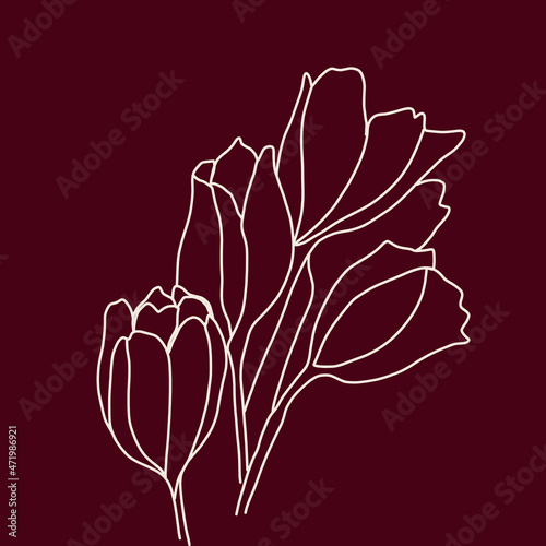 Linear drawing of a flower. Design for greeting card, wedding invitation, tattoo ideas, print for clothes and t-shirt.