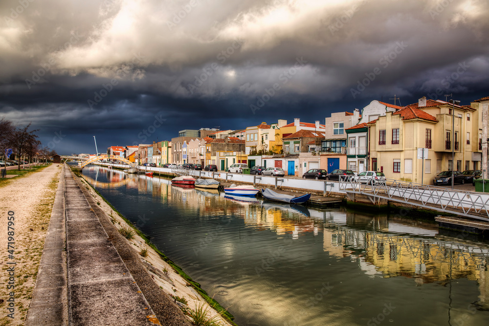 Rainy Weather Overtaking the Sun in Canal de Sao Roque, Aveiro, Portugal