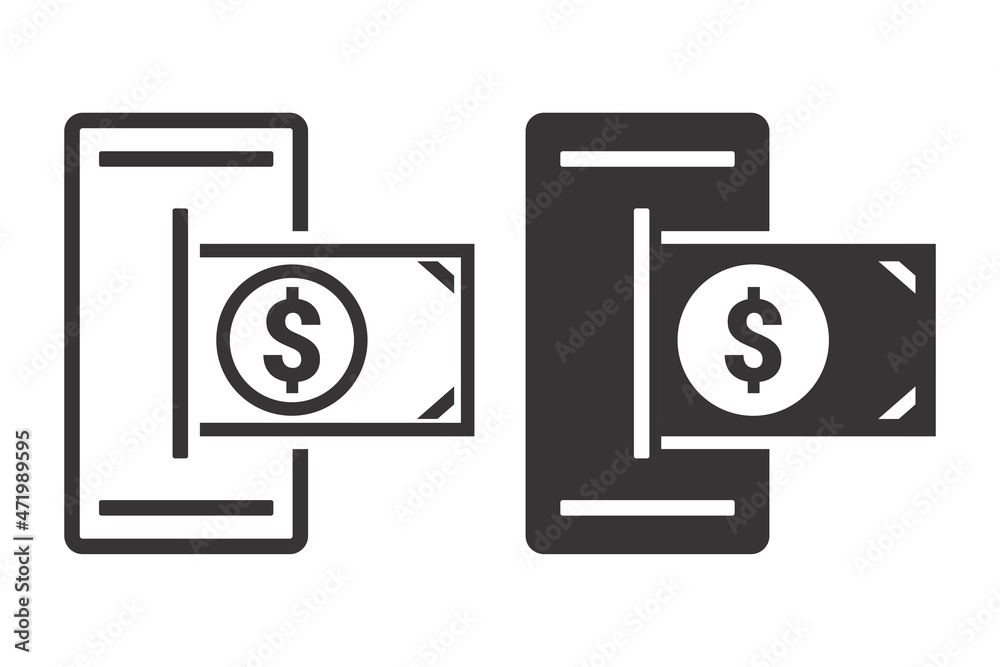 Dollar money in phone. Save money online digital, mobile wallet . Illustration vector Dollar money in phone. Save money online digital, mobile wallet . Illustration vector