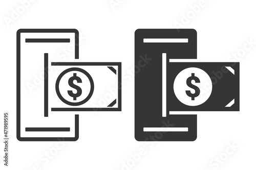 Dollar money in phone. Save money online digital, mobile wallet . Illustration vector 