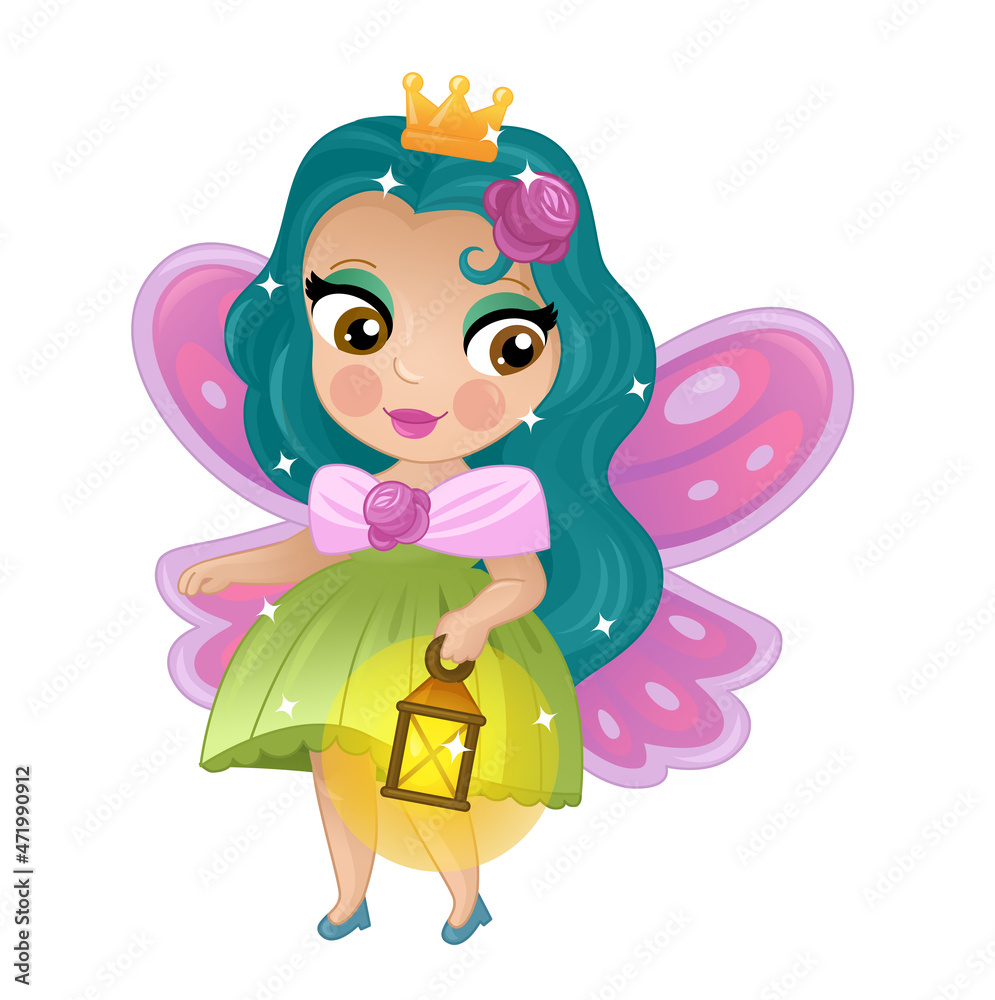 cartoon scene with happy elf princess illustration cartoon scene with happy elf princess illustration