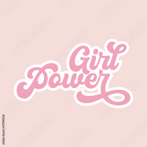 Girl Power quote vector illustration. Retro font girly inscription clipart. Pink girlish inspirational sticker design.